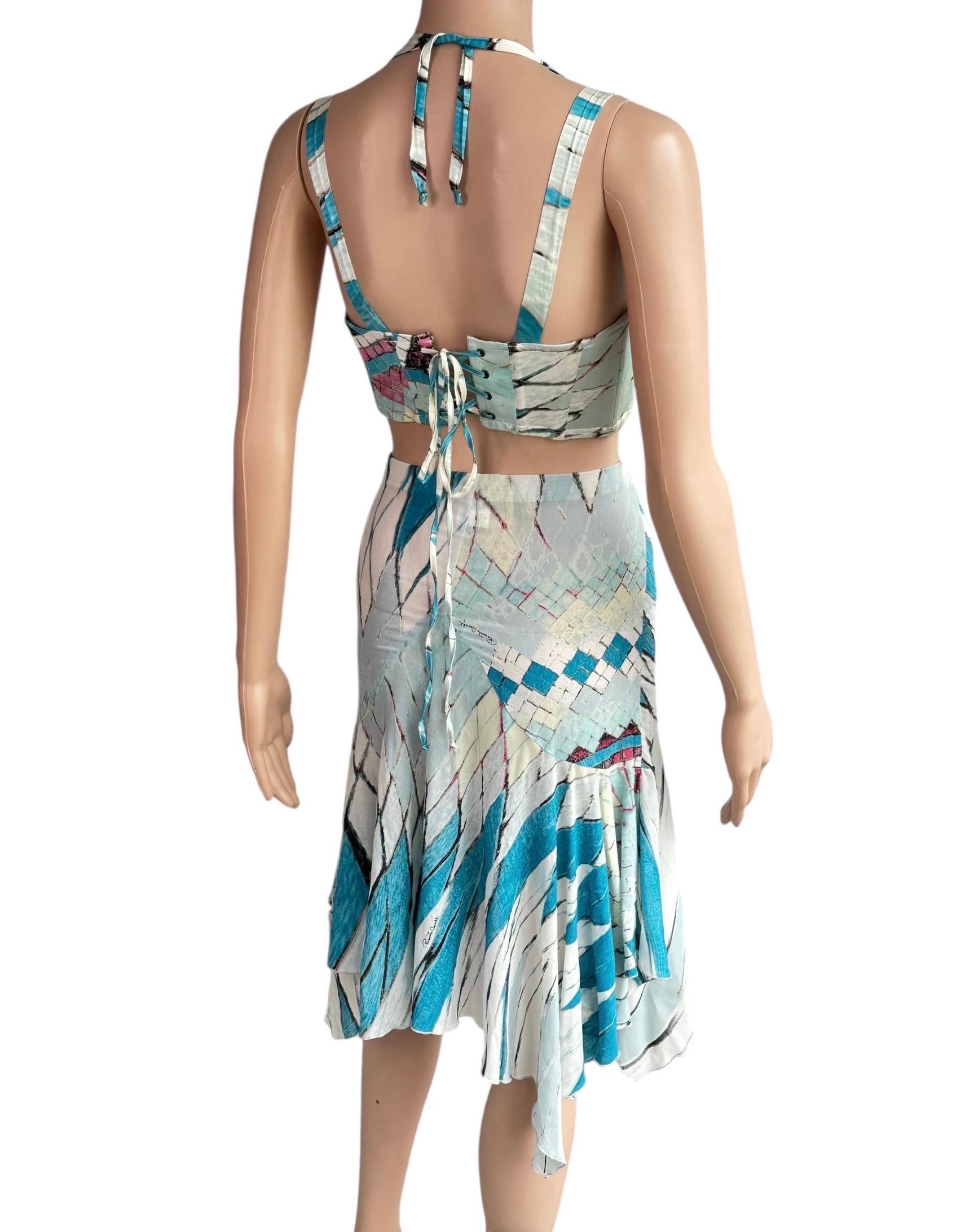 Roberto Cavalli S/S 2004 Bustier Bra Crop Top & Mini Skirt Ensemble 2 Pieces Pour femmes en vente
