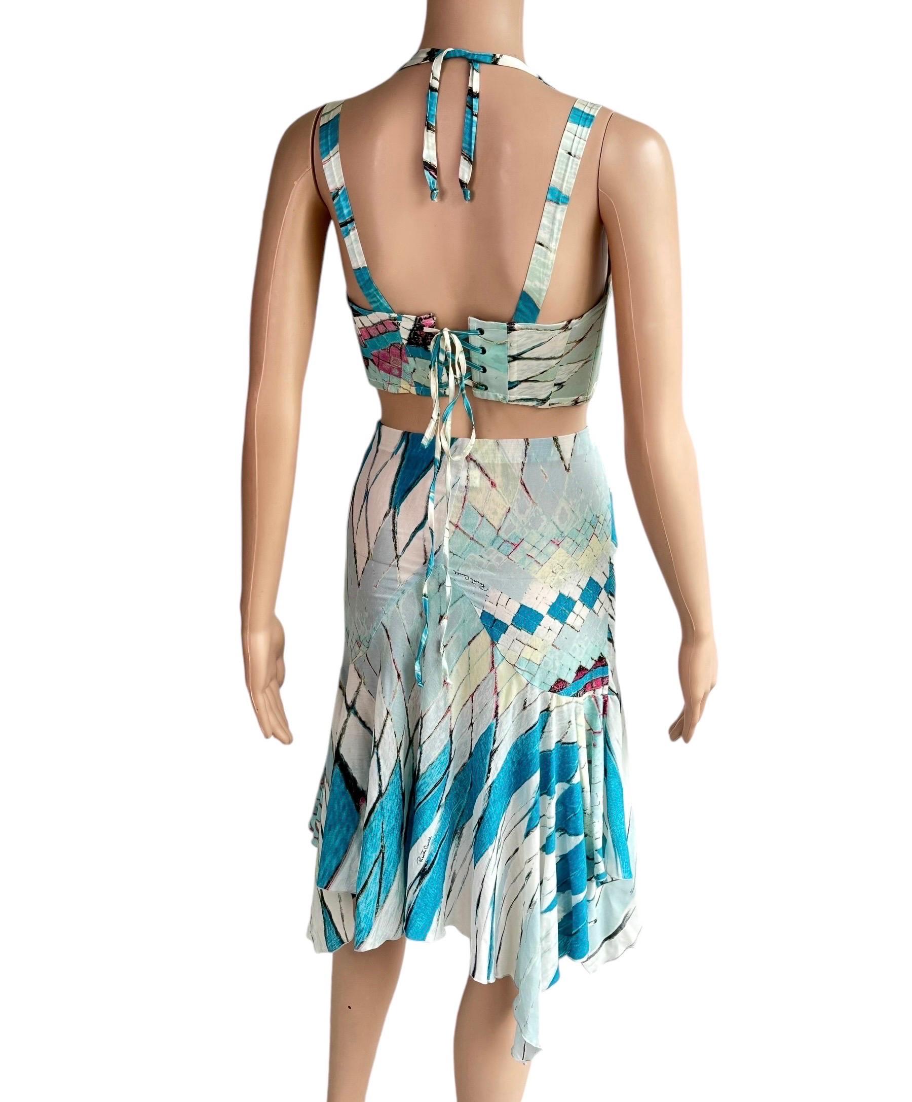 Roberto Cavalli S/S 2004 Bustier Bra Crop Top & Mini Skirt Ensemble 2 Pieces en vente 2