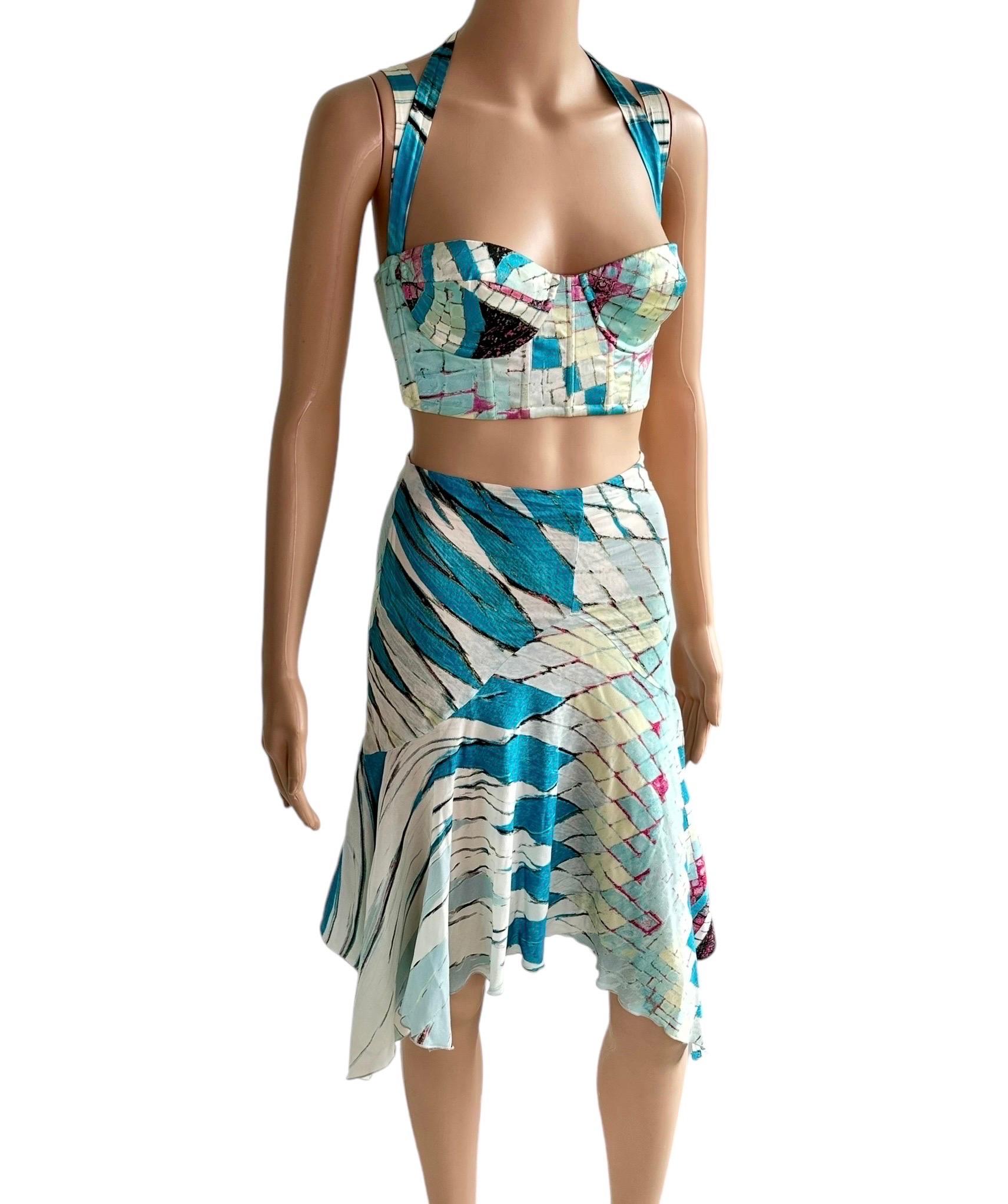 Roberto Cavalli S/S 2004 Bustier Bra Crop Top & Mini Skirt Ensemble 2 Pieces en vente 3