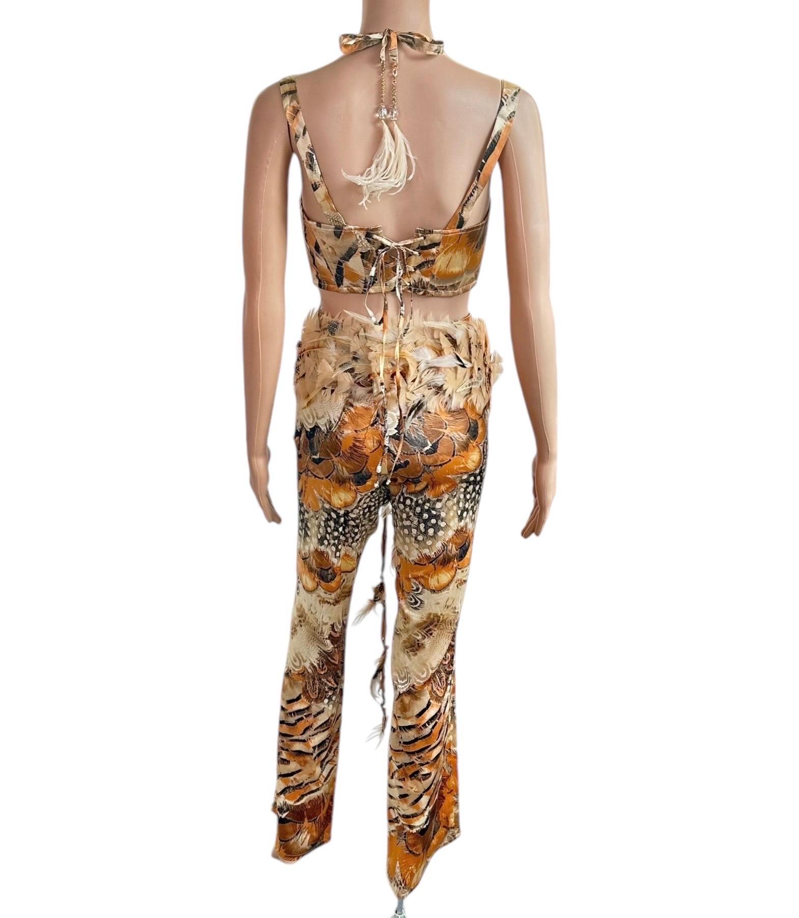 Marron Ensemble 4 pièces Bustier Corset Bra Top Pantalon Ceinture Roberto Cavalli S/S 2004 en vente