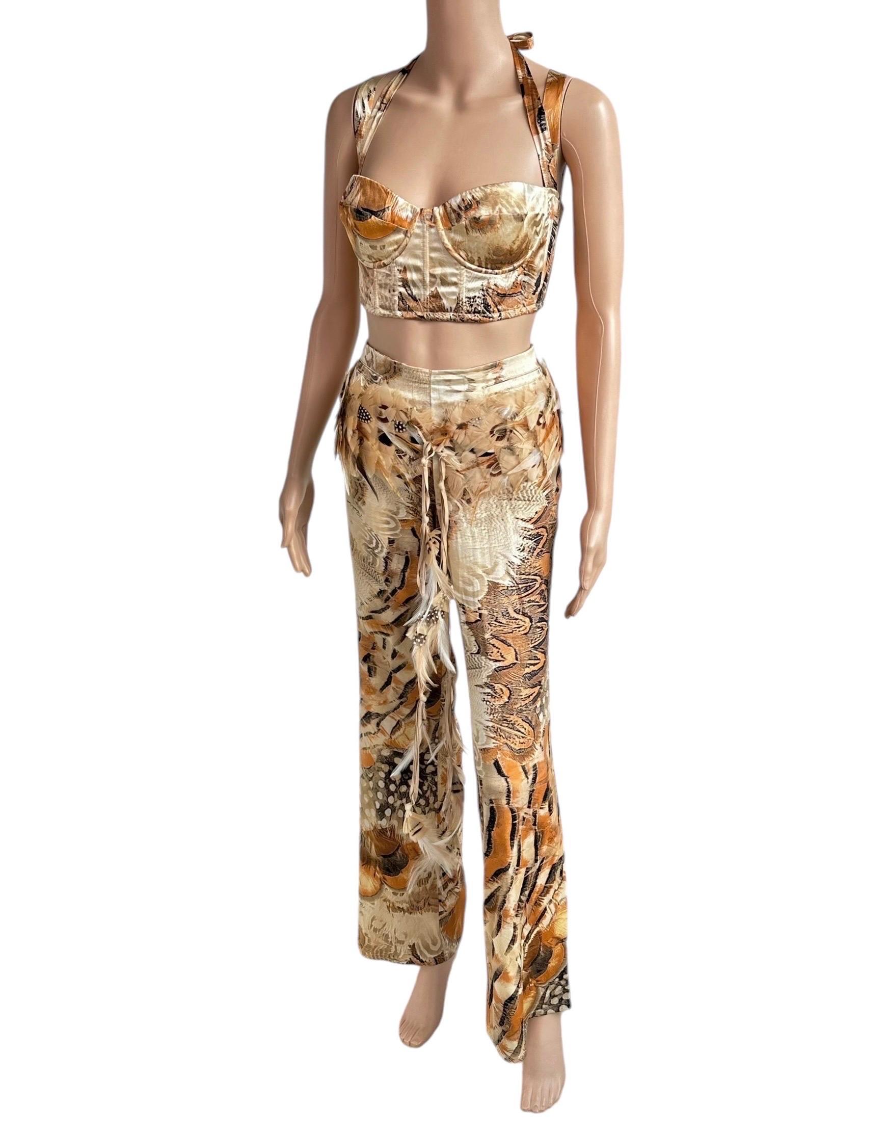 Ensemble 4 pièces Bustier Corset Bra Top Pantalon Ceinture Roberto Cavalli S/S 2004 Bon état - En vente à Naples, FL