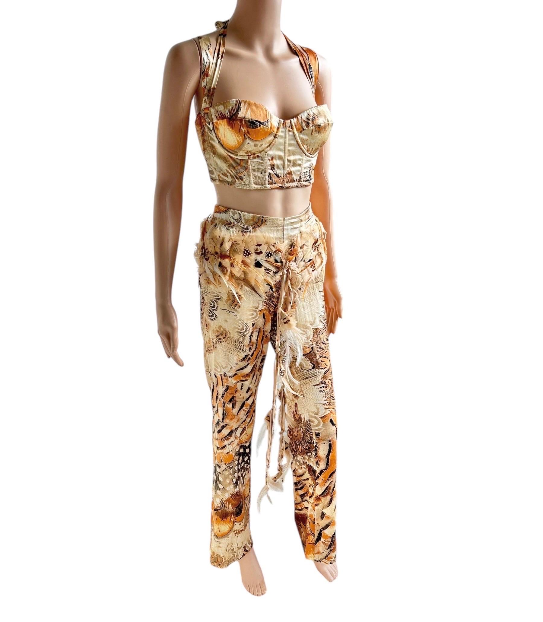 Ensemble 4 pièces Bustier Corset Bra Top Pantalon Ceinture Roberto Cavalli S/S 2004 Pour femmes en vente