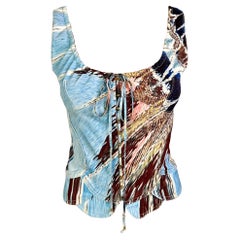 Roberto Cavalli S/S 2004 Bustier Corset Feather Print Crop Top