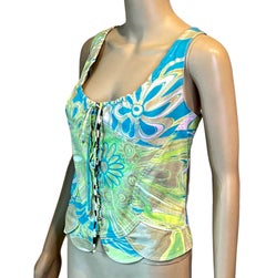 Roberto Cavalli S/S 2004 Bustier Corset Floral Abstract Print Crop Top