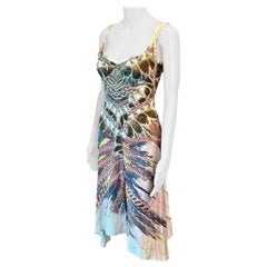 Roberto Cavalli S/S 2004 Bustier Corset Plunging Neckline Feather Print Dress