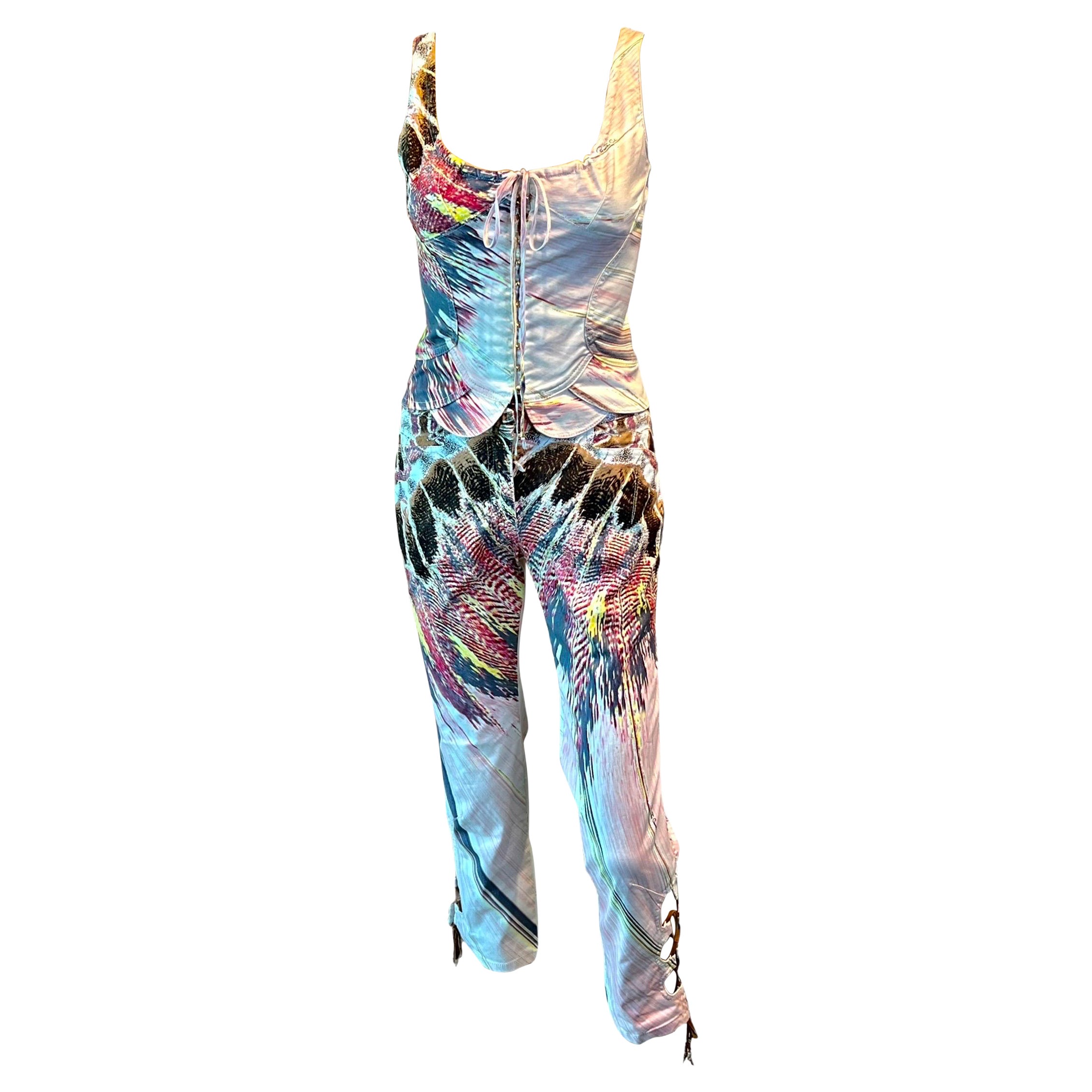 Roberto Cavalli S/S 2004 Bustier Corset Top & Pants Ensemble 2 Piece Set