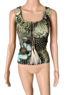 Roberto Cavalli S/S 2004 Bustier Feather Embellished Top
