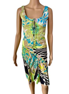 Roberto Cavalli P/E 2004 Corsetto Bustier Crop Top e Gonna 2 Pezzi Set Ensemble