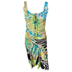 Roberto Cavalli S/S 2004 Corset Bustier Crop Top & Skirt 2 Piece Set Ensemble