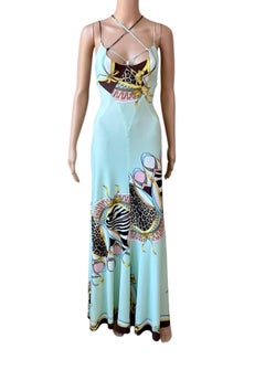 Roberto Cavalli S/S 2004 Cutout Lace Up Plunging Neckline Maxi Evening Dress