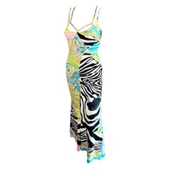 Roberto Cavalli S/S 2004 Cutout Lace Up Plunging Neckline Maxi Evening Dress