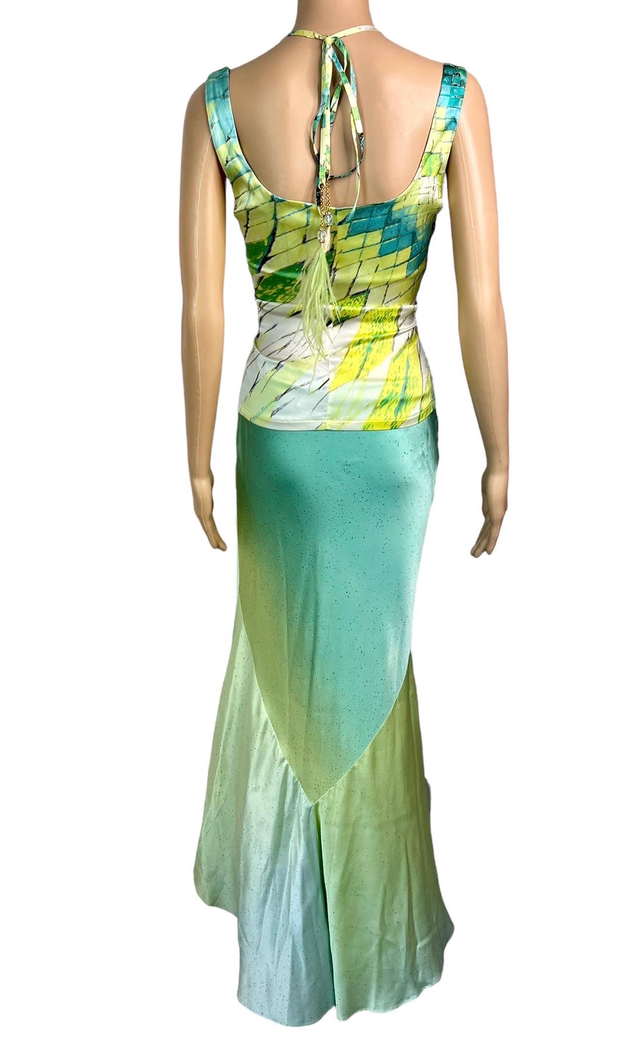 Roberto Cavalli S/S 2004 Feather Embellished Halter Top & Maxi Skirt 2 Piece Set For Sale 3