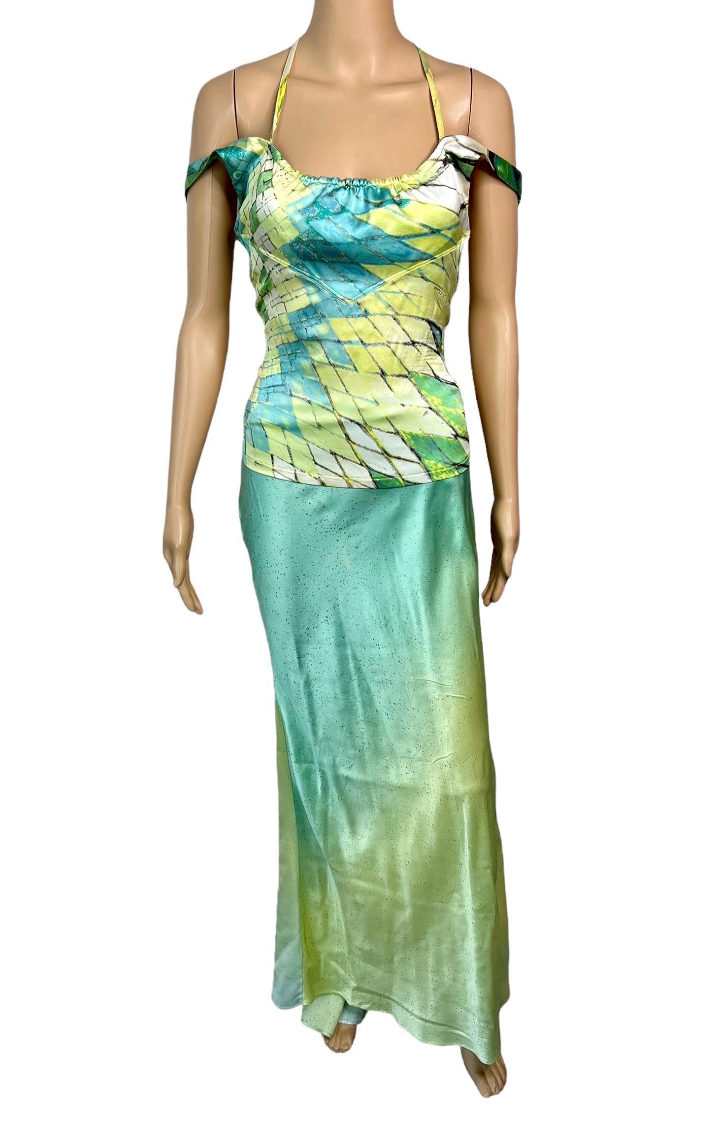 Roberto Cavalli S/S 2004 Feather Embellished Halter Top & Maxi Skirt 2 Piece Set For Sale 4