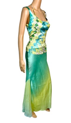 Roberto Cavalli S/S 2004 Feather Embellished Halter Top & Maxi Skirt 2 Piece Set