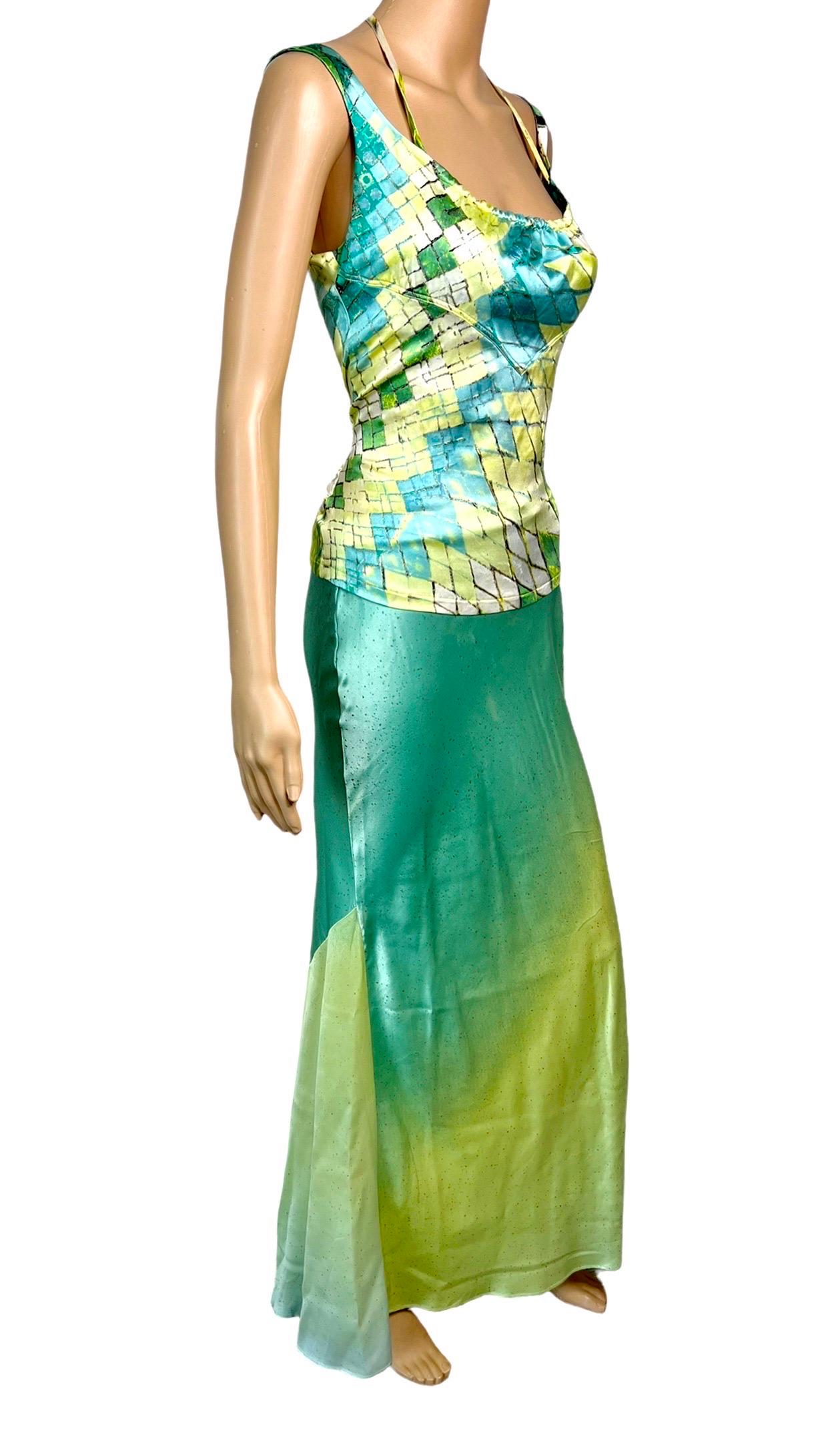 Women's Roberto Cavalli S/S 2004 Feather Embellished Halter Top & Maxi Skirt 2 Piece Set For Sale