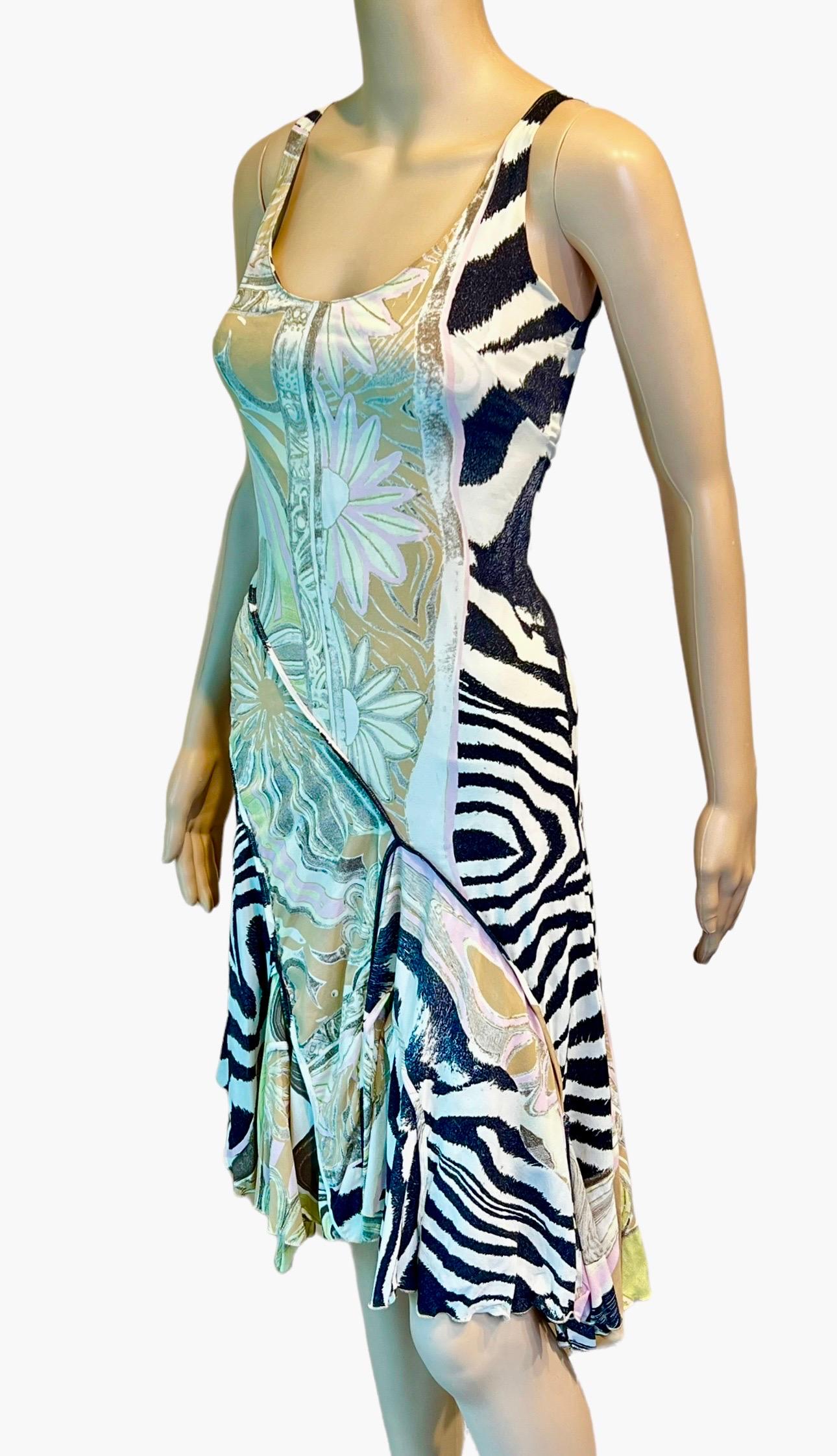 Roberto Cavalli S/S 2004 Floral Abstract Print Asymmetric Dress Size XS