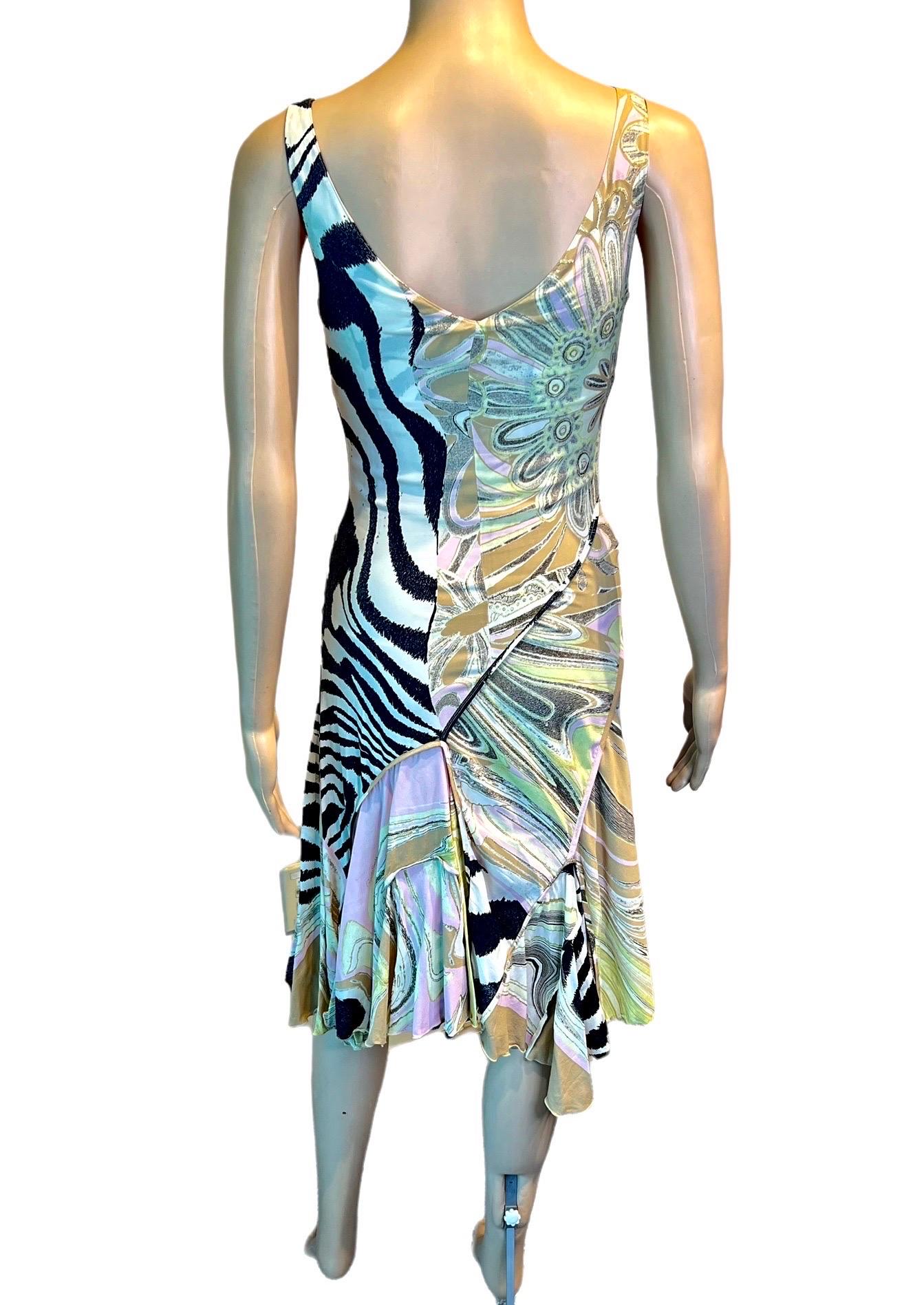 Women's Roberto Cavalli S/S 2004 Floral Abstract Print Asymmetric Dress For Sale