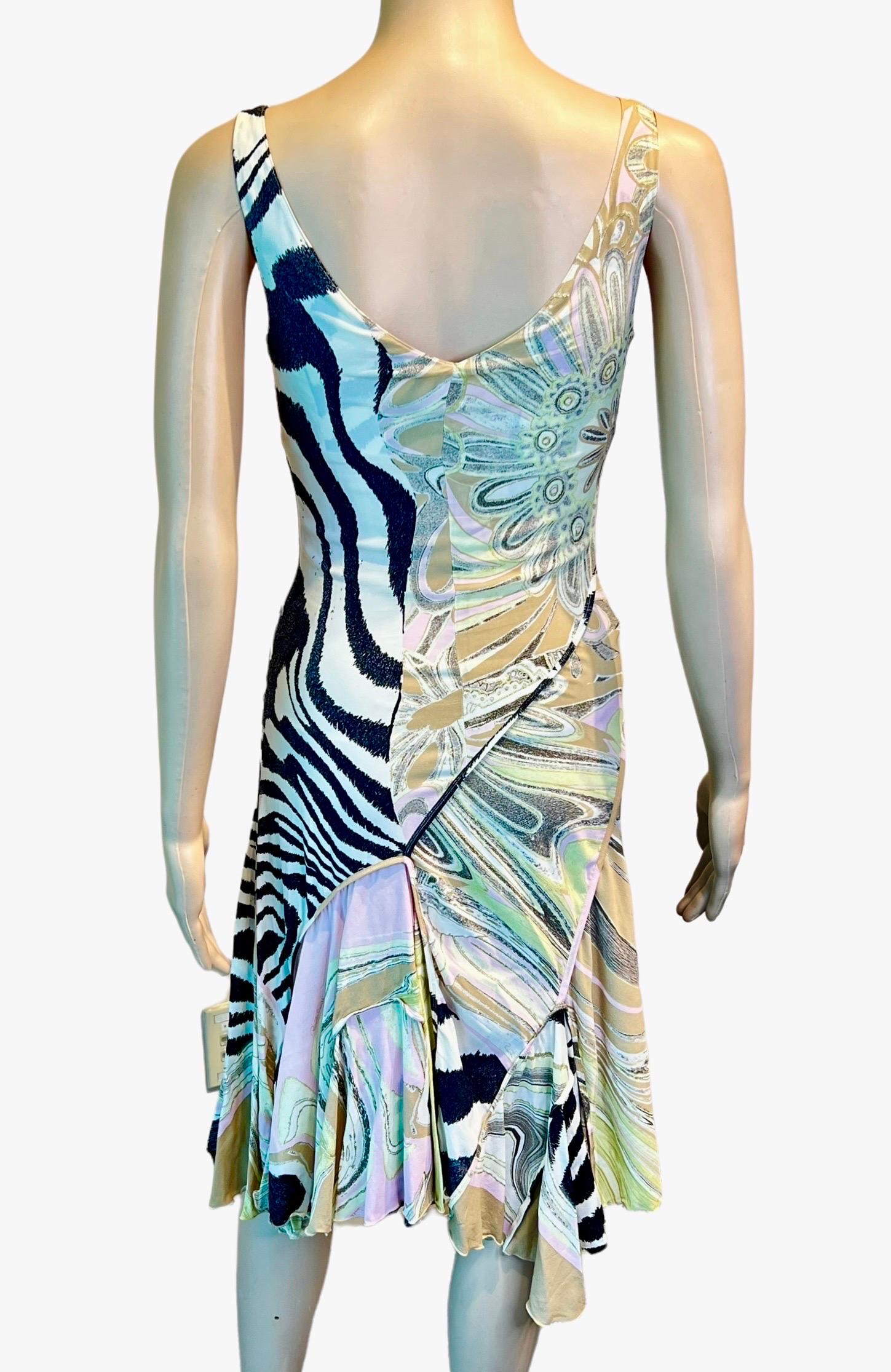 Roberto Cavalli S/S 2004 Floral Abstract Print Asymmetric Dress For Sale 1