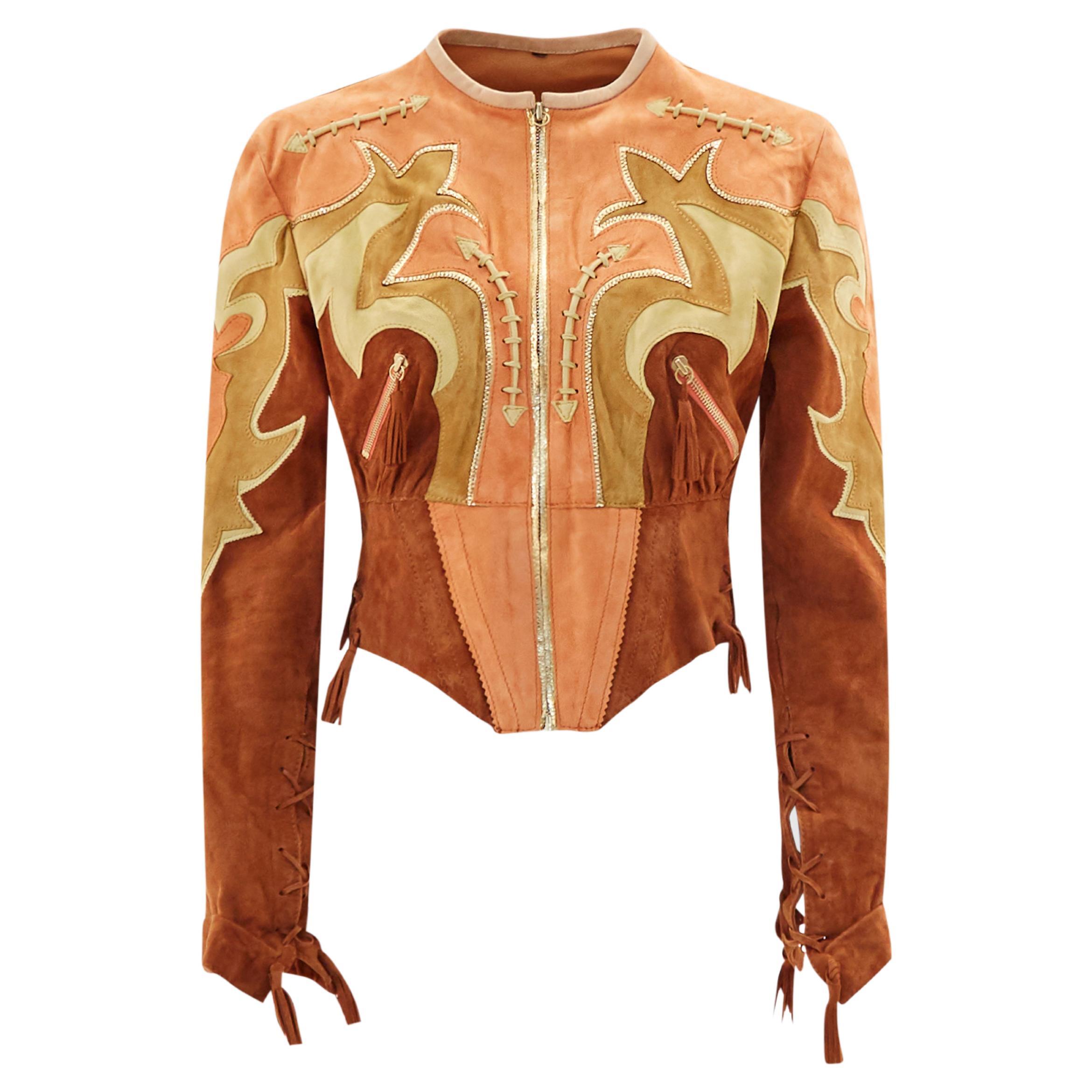 Roberto Cavalli F/S 2004 Schnürung Korsett Hirschlederjacke mit Schnürung