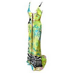 Roberto Cavalli S/S 2004 Lace Up Plunging Neckline Maxi Evening Dress Gown