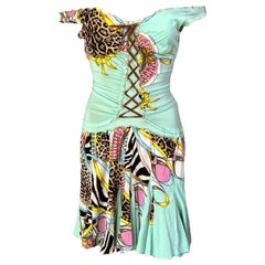 Roberto Cavalli S/S 2004 Lace Up Plunging Neckline Mini Dress