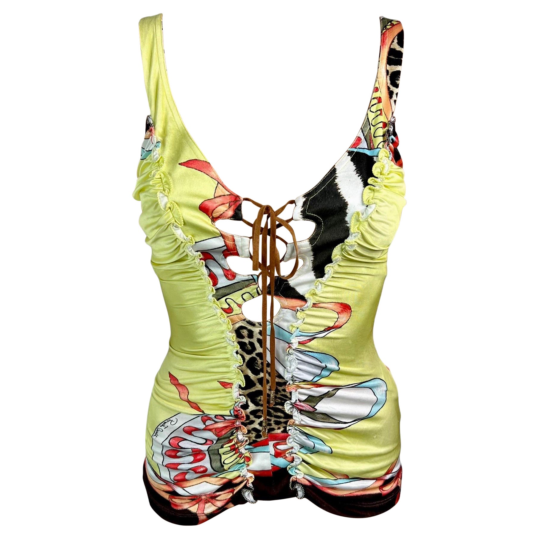 Roberto Cavalli S/S 2004 Lace Up Plunging Neckline Top