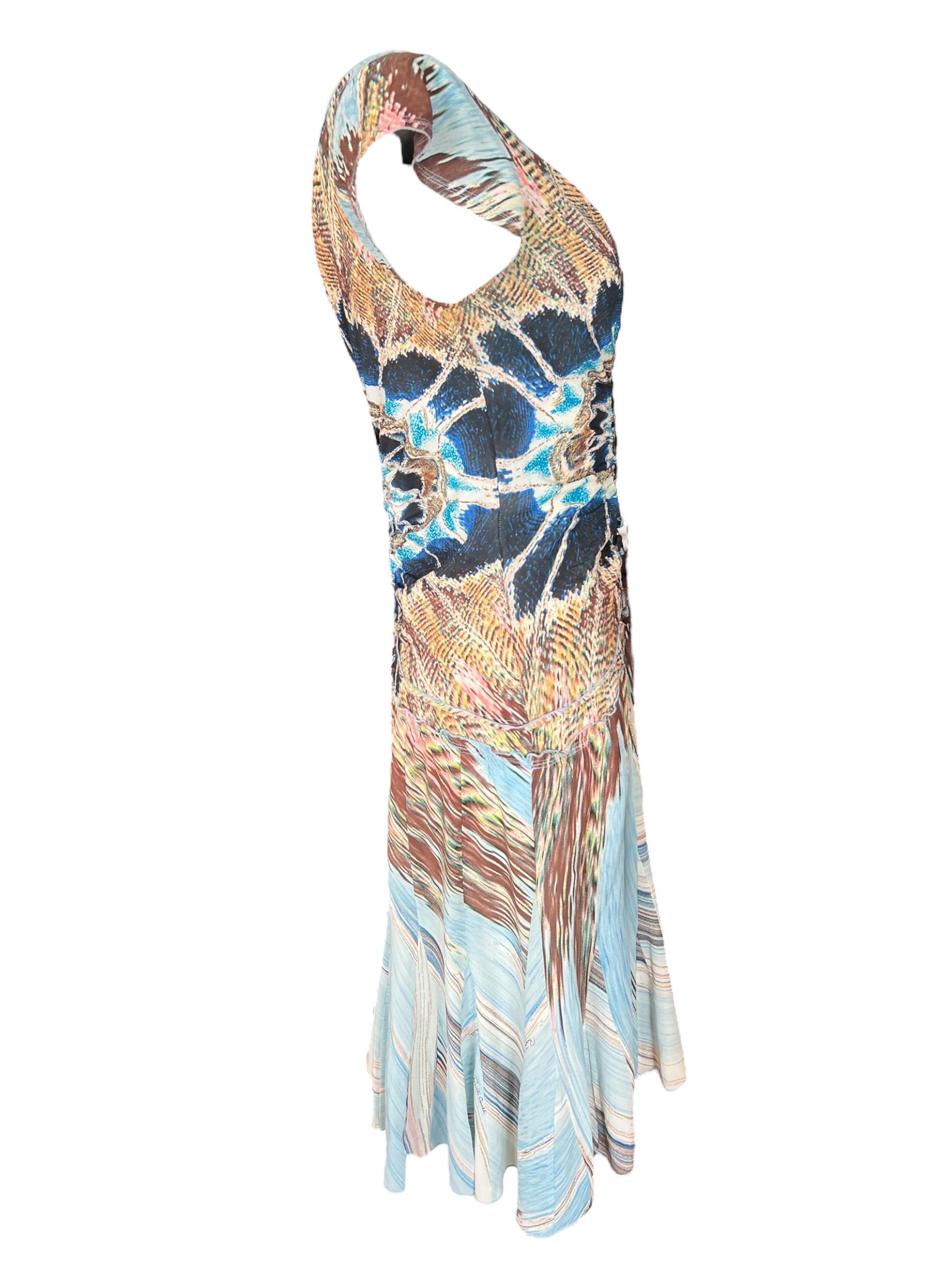 Grigio Roberto Cavalli - P/E 2004 - abito midi in seta multicolore in vendita