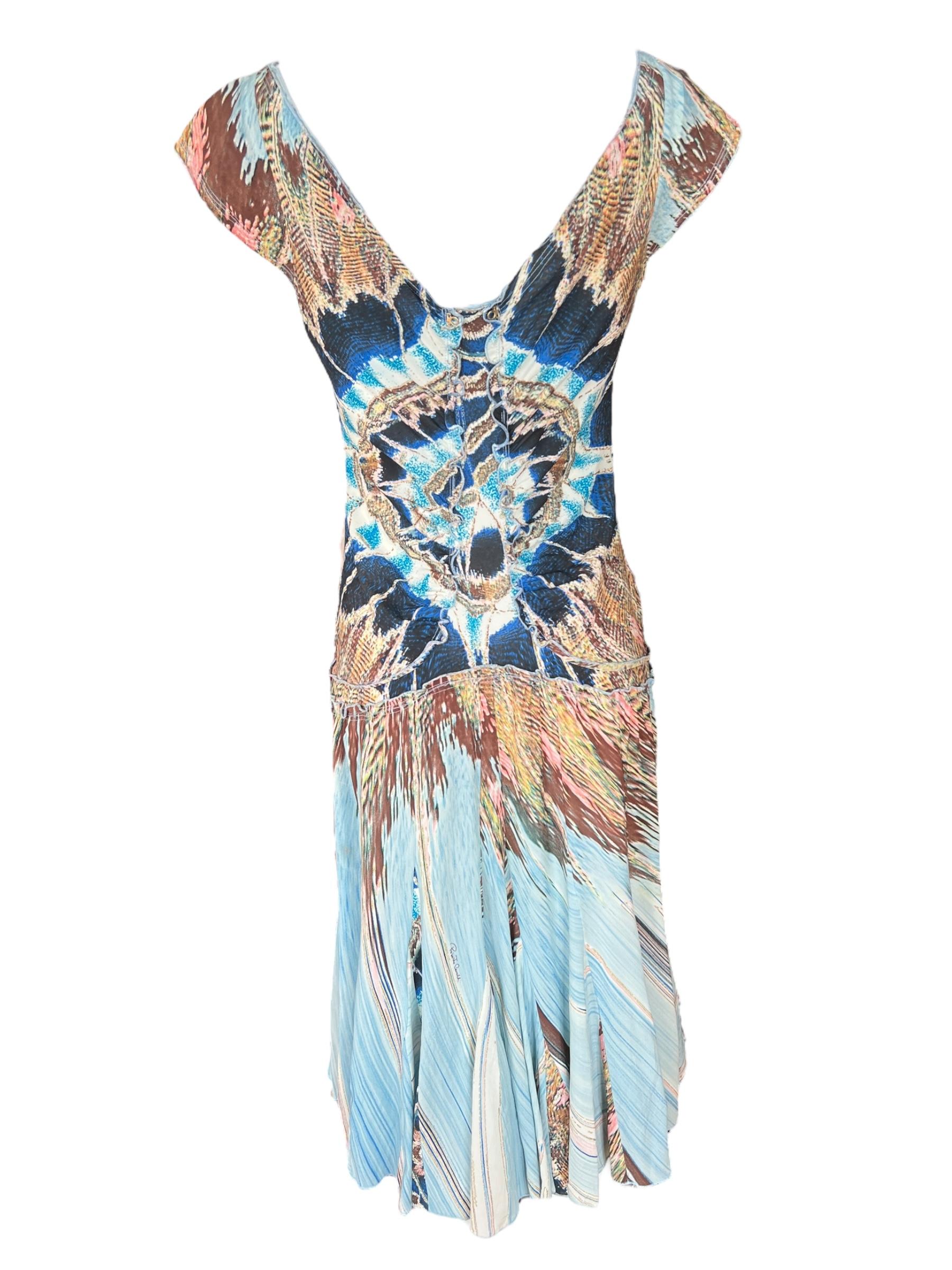 Roberto Cavalli - P/E 2004 - abito midi in seta multicolore In condizioni ottime in vendita a PARIS, FR