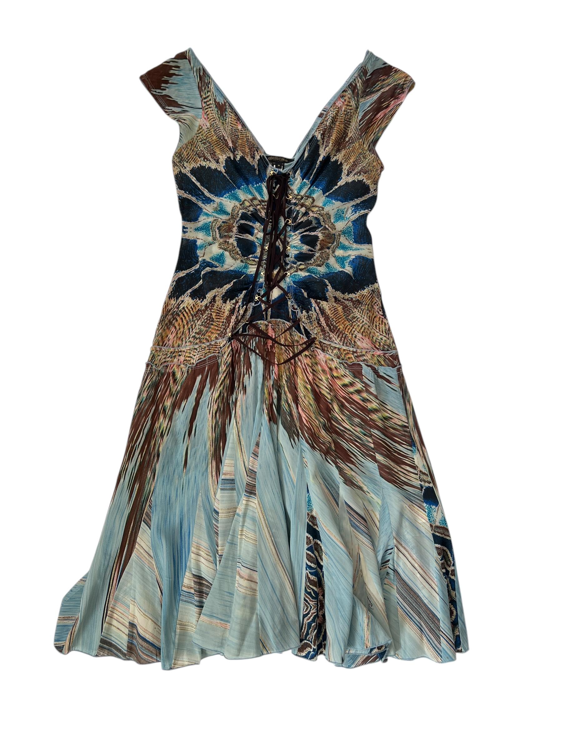 Roberto Cavalli - P/E 2004 - abito midi in seta multicolore in vendita 2