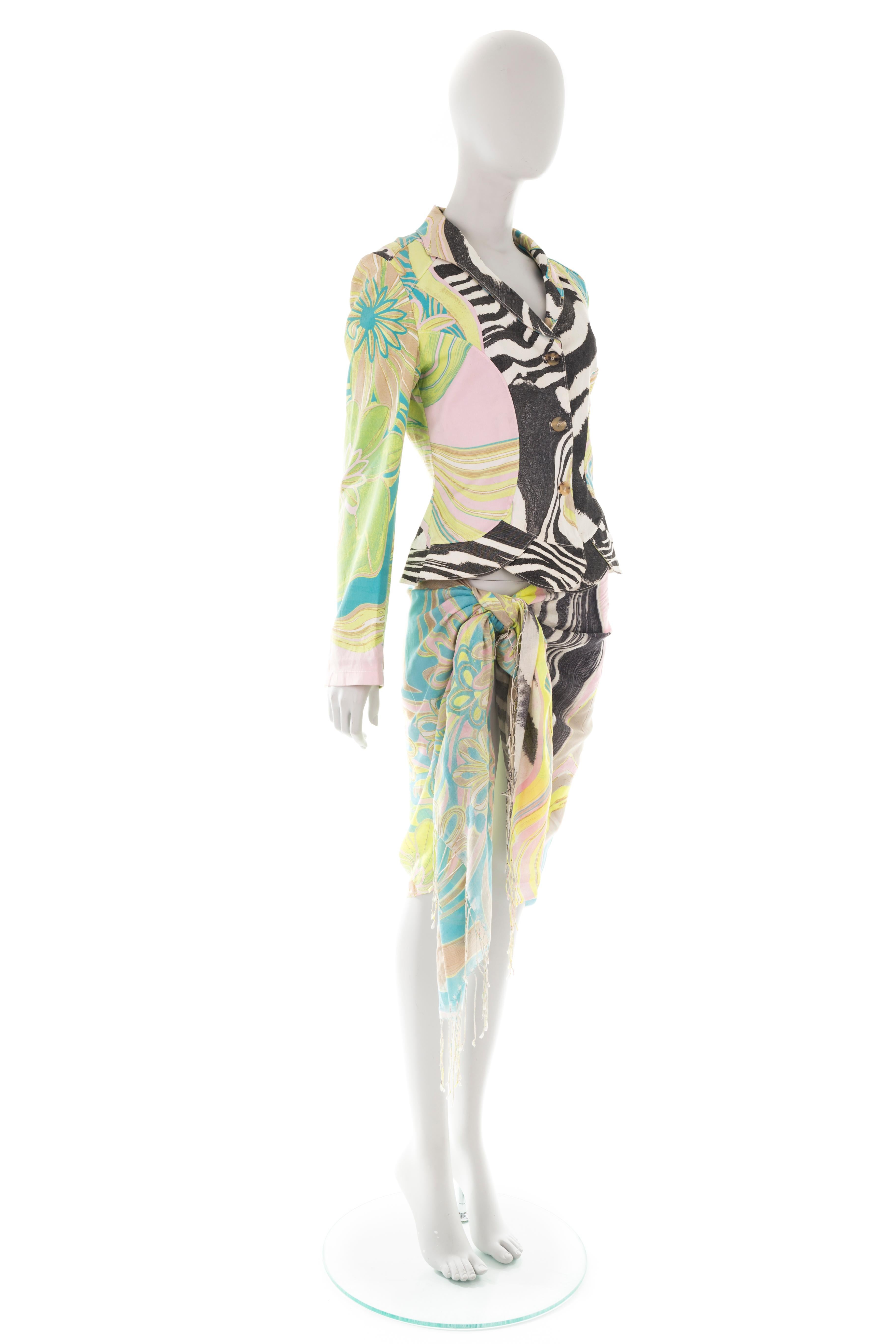 Roberto Cavalli S/S 2004 multicolor zebra print set In Excellent Condition In Rome, IT