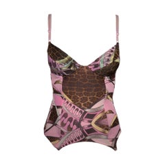 Roberto Cavalli S/S 2004 Pink & Brown Mixed Animal Print Structured Corset