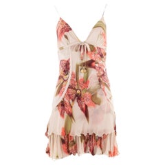 Roberto Cavalli S/S 2004 pink Lily print silk mini dress