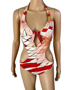 Roberto Cavalli S/S 2004 Plunging Cutout One Piece Bodysuit Swimwear Swimsuit