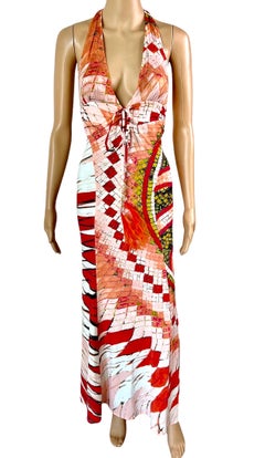 Roberto Cavalli S/S 2004 Plunging Neckline Backless Maxi Evening Dress Gown