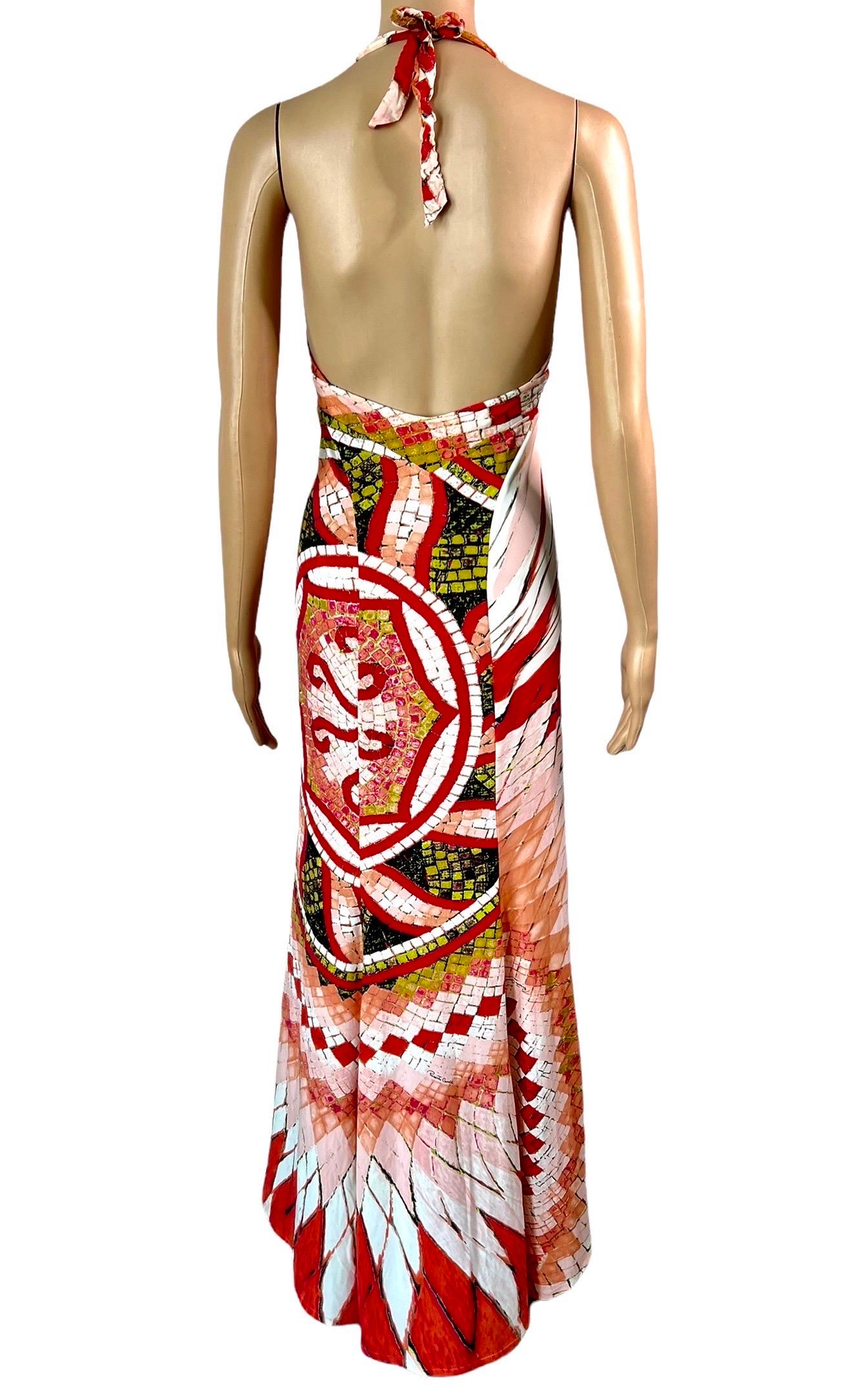 Roberto Cavalli S/S 2004 Plunging Neckline Backless Maxi Evening Dress Gown In Excellent Condition For Sale In Naples, FL