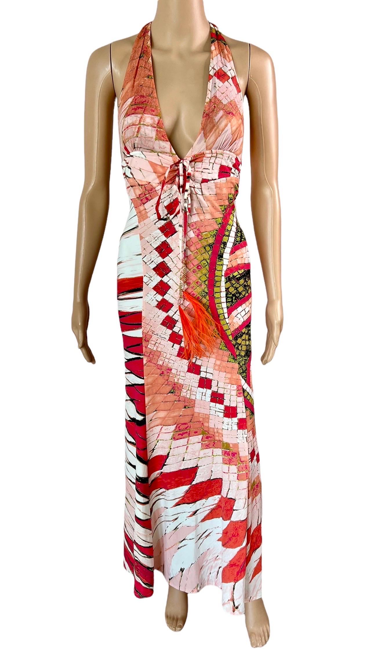 Roberto Cavalli S/S 2004 Plunging Neckline Backless Maxi Evening Dress Gown For Sale 1