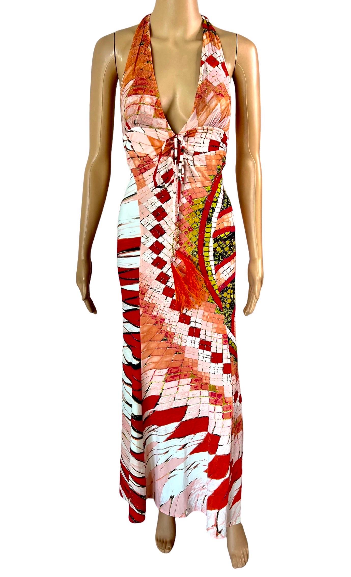 Roberto Cavalli S/S 2004 Plunging Neckline Backless Maxi Evening Dress Gown For Sale 3