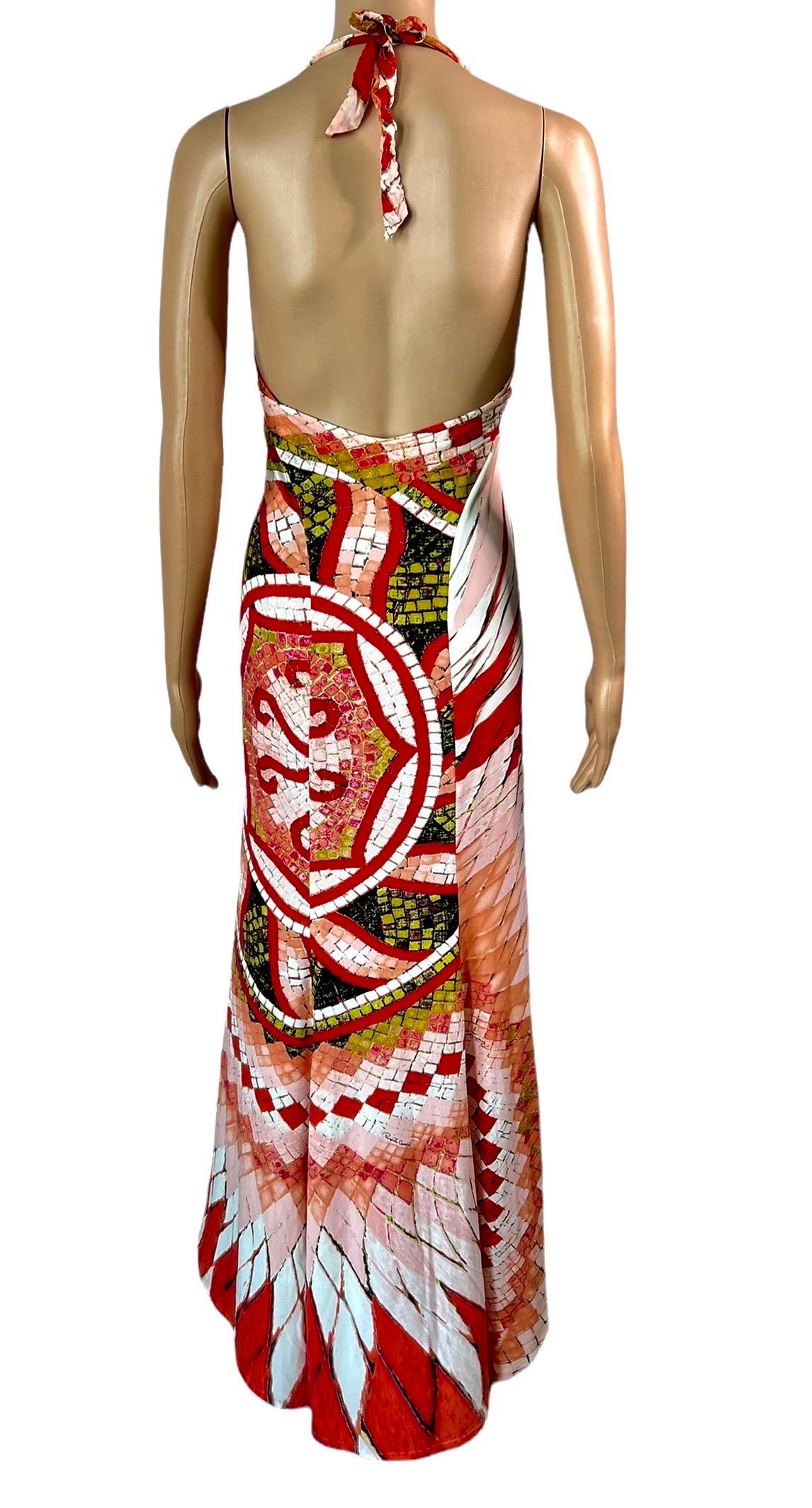 Roberto Cavalli S/S 2004 Plunging Neckline Backless Maxi Evening Dress Gown For Sale 4