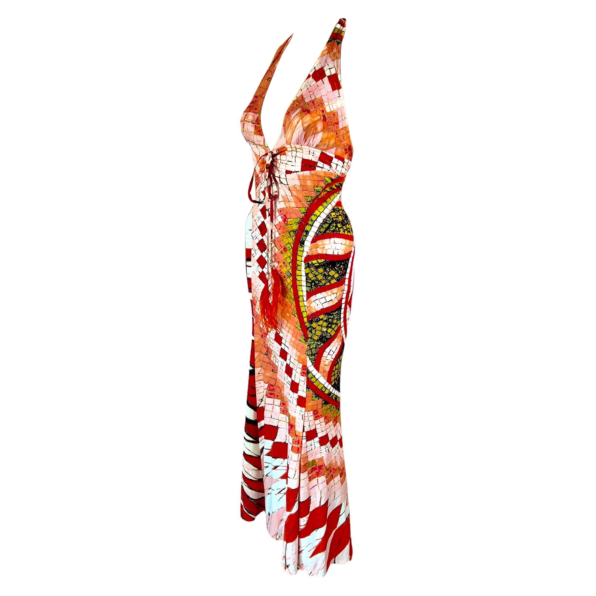 Roberto Cavalli - P/E 2004 - abito da sera con scollatura profonda e senza schienale, maxi vestito da sera