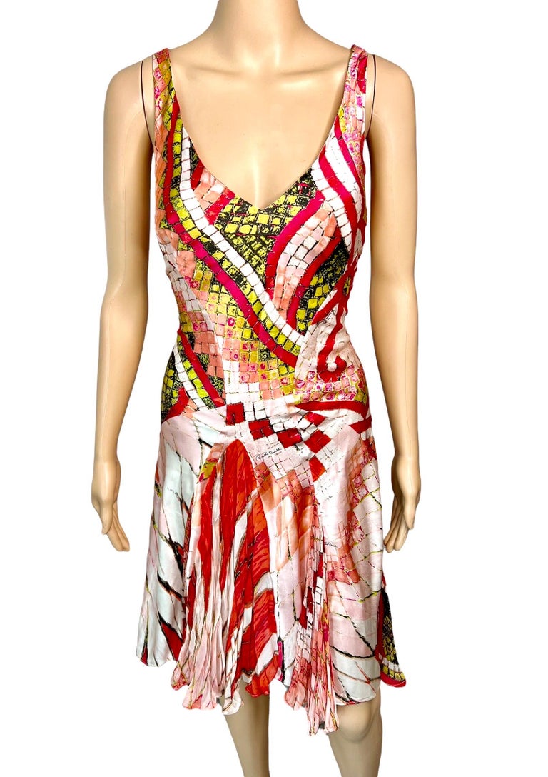 Roberto Cavalli S/S 2004 Plunging Neckline Silk Dress Size M
