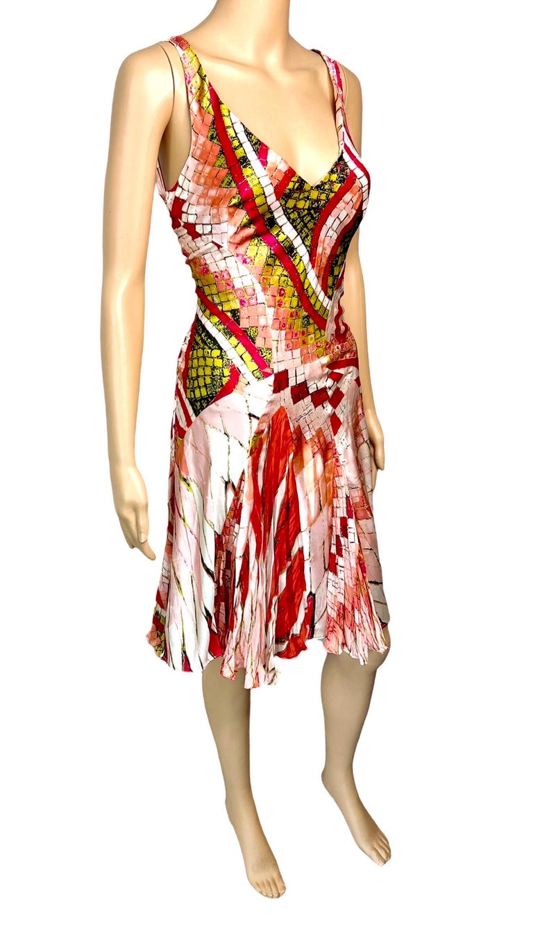 Brown Roberto Cavalli S/S 2004 Plunging Neckline Silk Dress For Sale