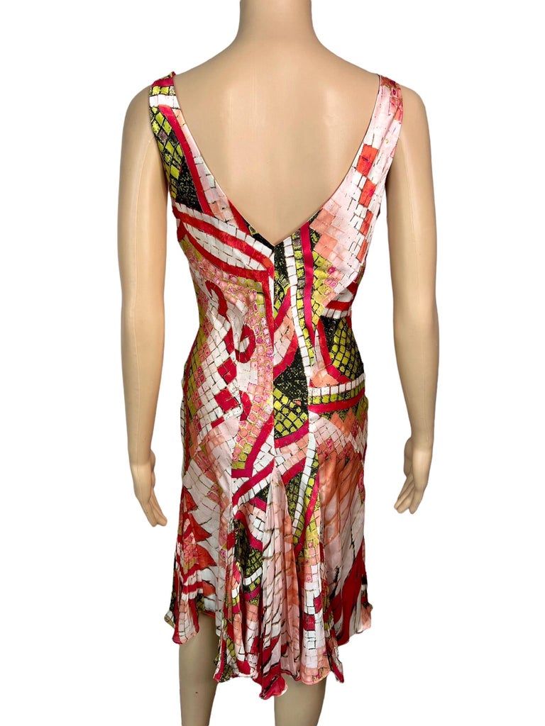 Roberto Cavalli S/S 2004 Plunging Neckline Silk Dress In Excellent Condition For Sale In Naples, FL
