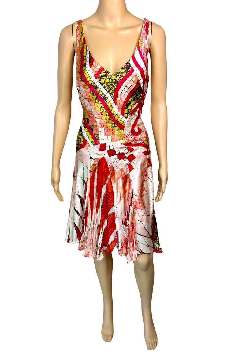 Roberto Cavalli S/S 2004 Plunging Neckline Silk Dress For Sale 2