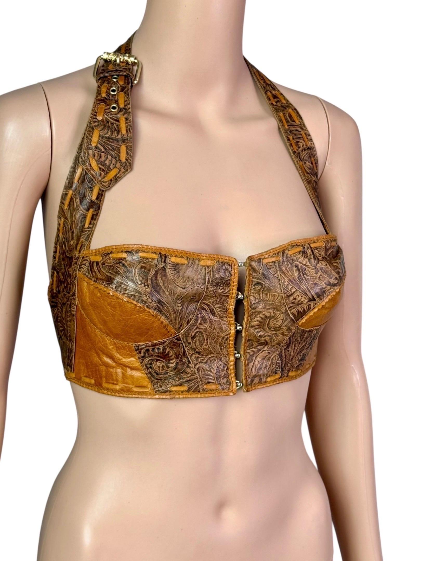 Roberto Cavalli S/S 2004 Runway - Ensemble 2 pièces - Robe à découpes et soutien-gorge bustier en cuir en vente 8