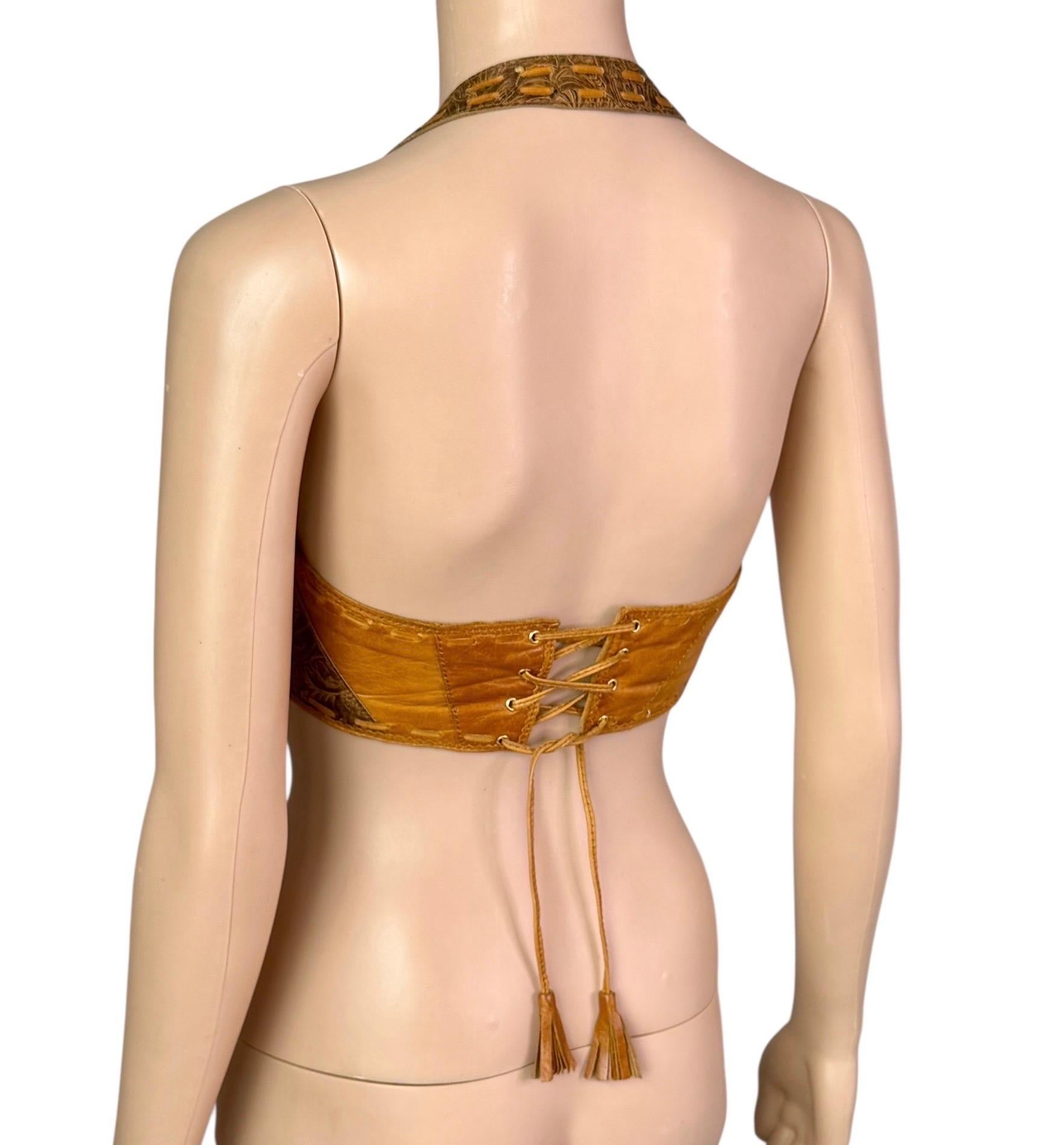 Roberto Cavalli S/S 2004 Runway - Ensemble 2 pièces - Robe à découpes et soutien-gorge bustier en cuir en vente 9