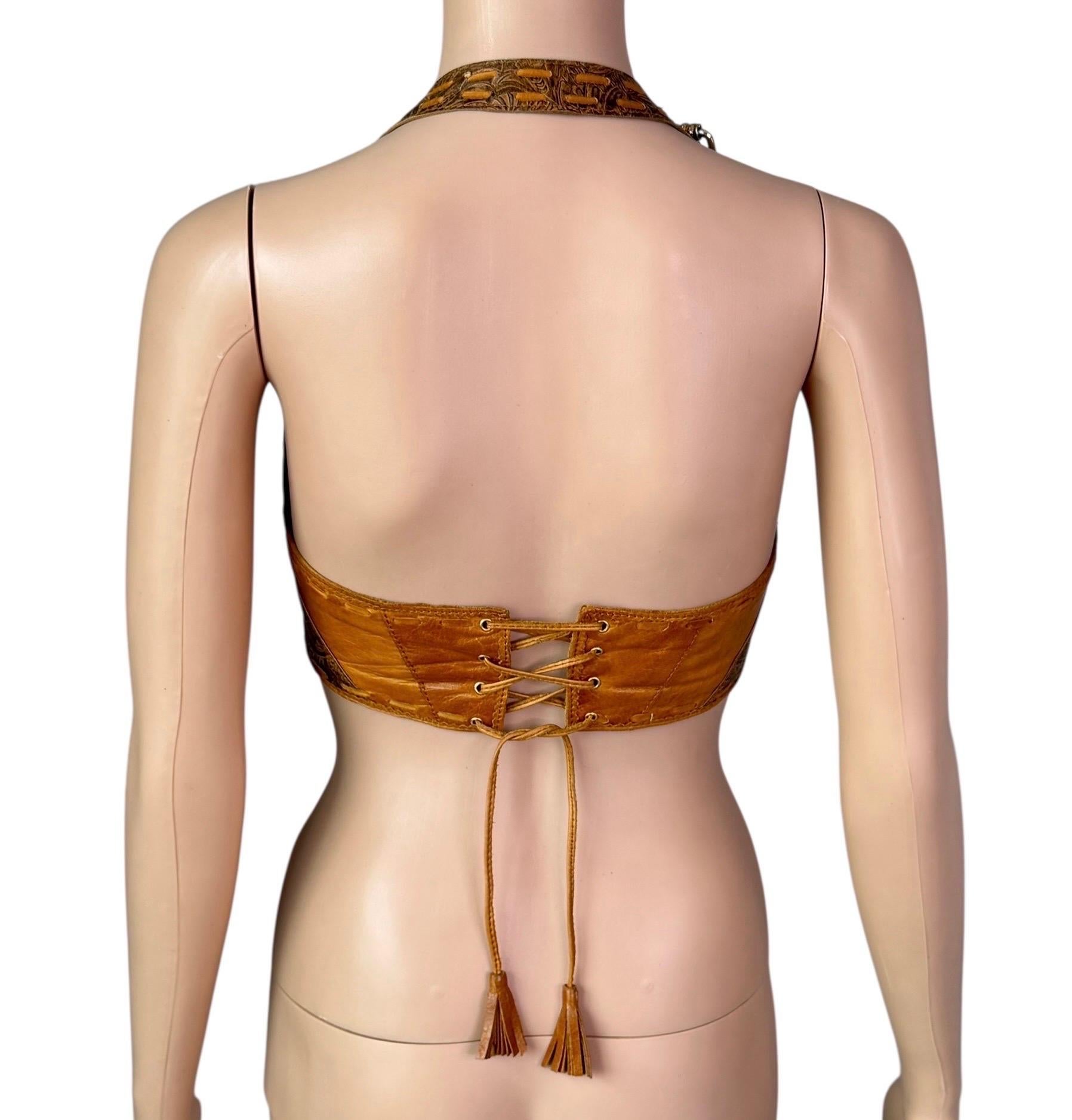 Roberto Cavalli S/S 2004 Runway - Ensemble 2 pièces - Robe à découpes et soutien-gorge bustier en cuir en vente 11