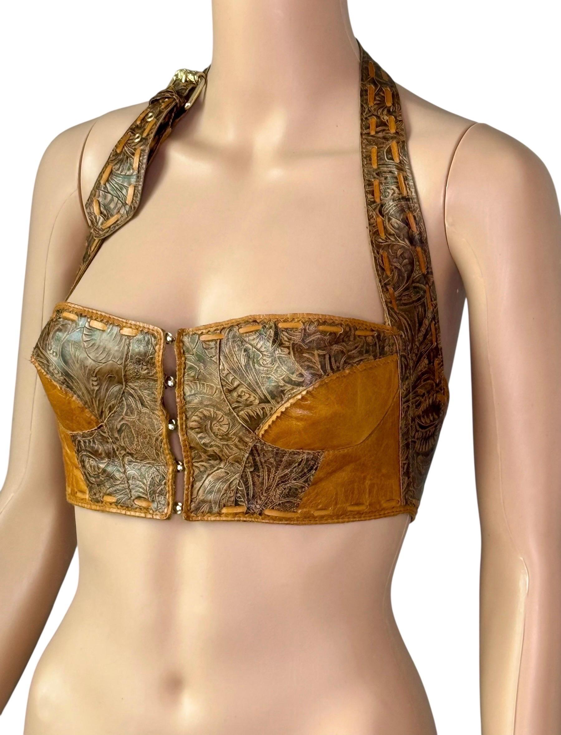 Roberto Cavalli S/S 2004 Runway - Ensemble 2 pièces - Robe à découpes et soutien-gorge bustier en cuir en vente 12