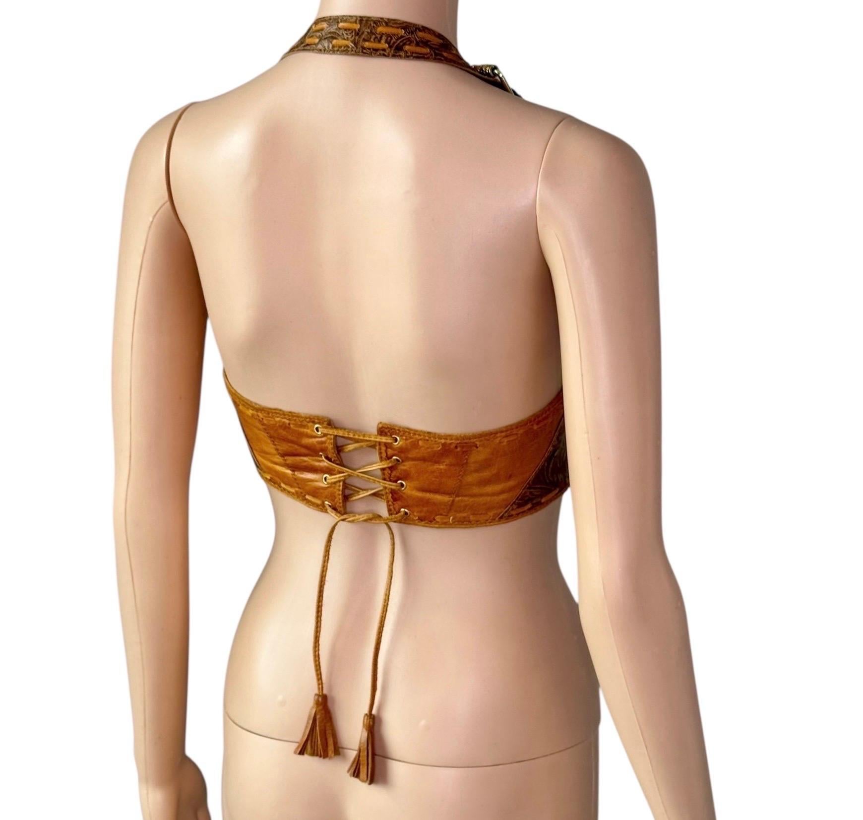Roberto Cavalli S/S 2004 Runway - Ensemble 2 pièces - Robe à découpes et soutien-gorge bustier en cuir en vente 13