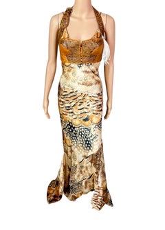 Roberto Cavalli S/S 2004 Runway Cutout Dress and Leather Bustier Bra 2 Piece Set