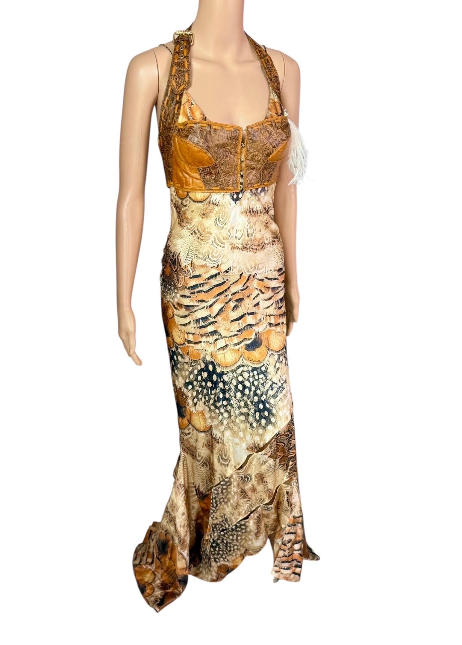 Roberto Cavalli S/S 2004 Runway - Ensemble 2 pièces - Robe à découpes et soutien-gorge bustier en cuir Bon état - En vente à Naples, FL
